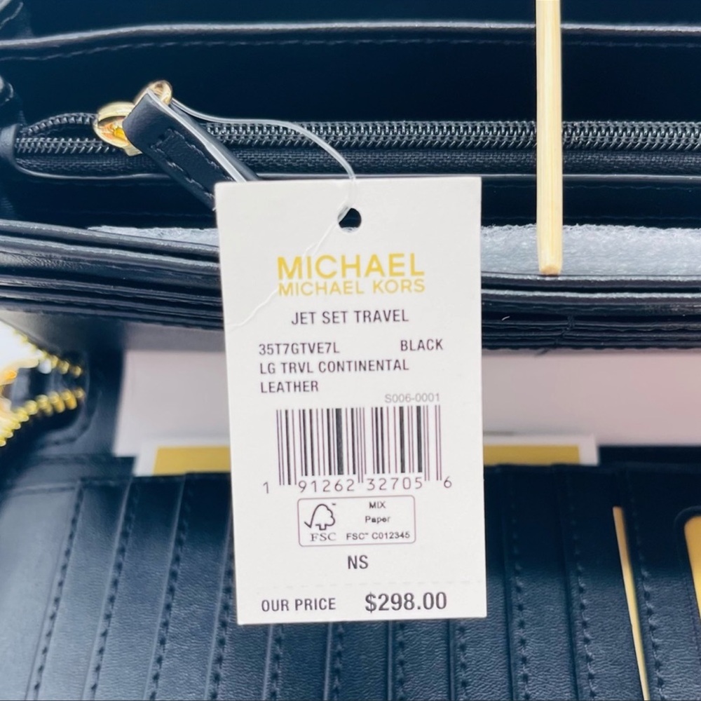 Michael Kors Large Continental Wallet Wristlet Black Leather - Picture 6 of 7